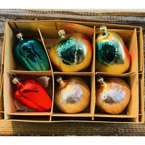 Unbranded Other - Lot of 6 Vintage Fruit & Vegetables Blown Glass Christmas Ornaments West Germany